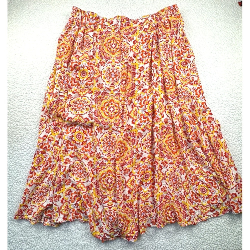Torrid Orange Multi Color Maxi Skirt Flowy Summer Boho SZ‎ 2XL, pockets, slits